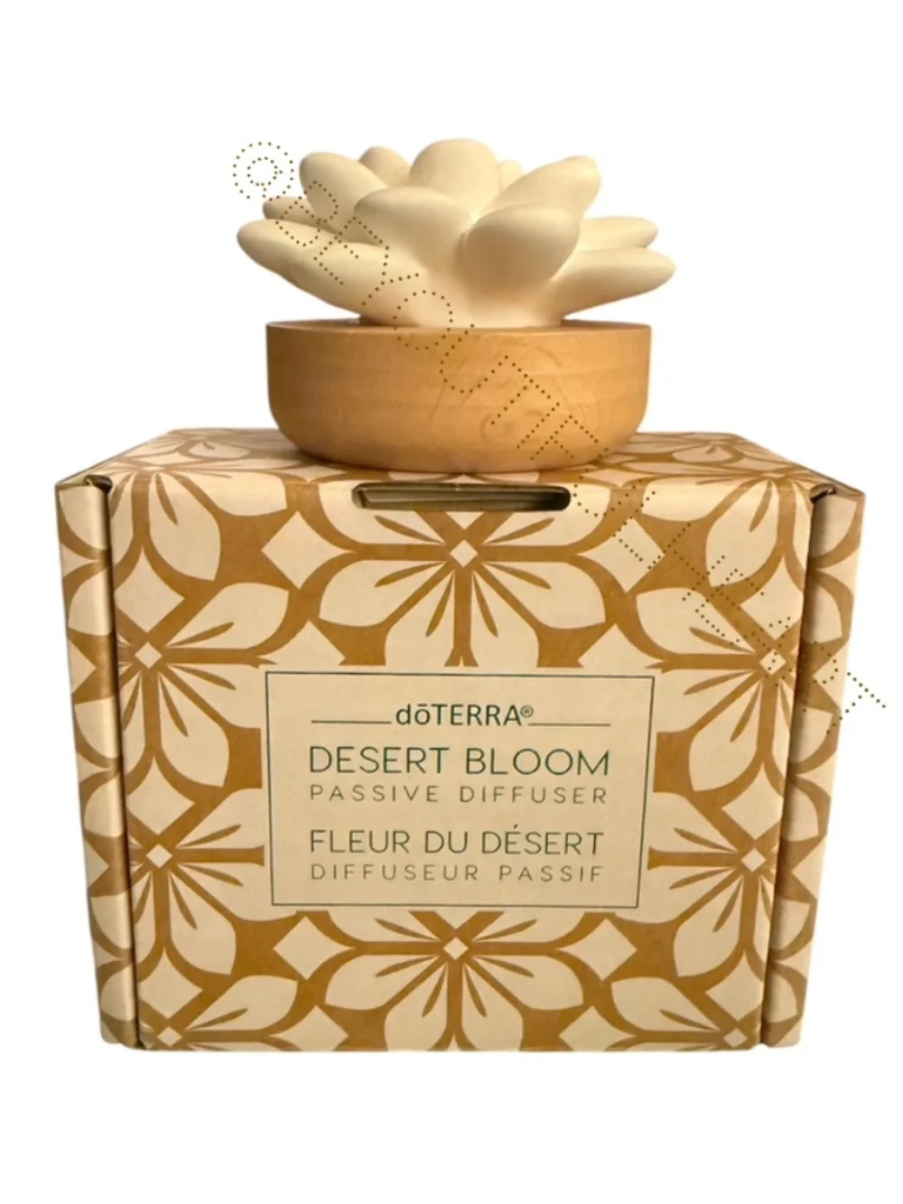 Doterra Desert Bloom Passive Diffuser Ceramic with Wooden Base for Small Spaces